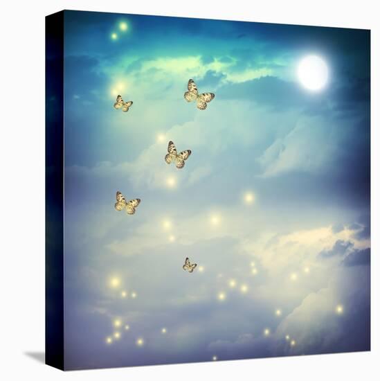 Butterflies In A Fantasy Moonligt Landscape-Melpomene-Stretched Canvas