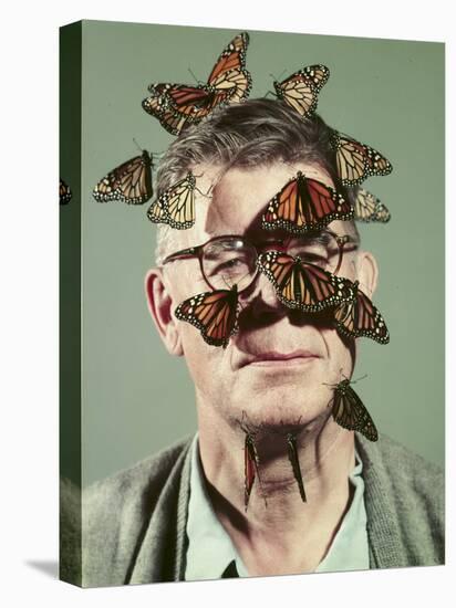 Butterfly Breeder Carl Anderson with Monarch Butterflies on His Face-John Dominis-Premier Image Canvas