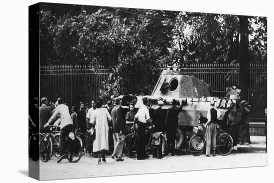 Bystanders Examining an Abandoned Tank on the Rue De Medicis, Liberation of Paris, August 1944-null-Premier Image Canvas