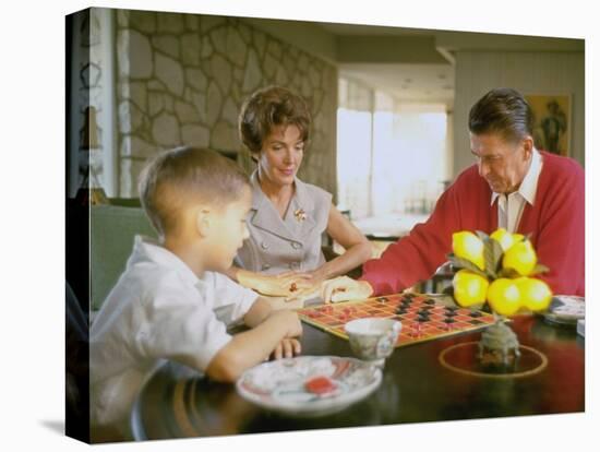 CA Gov. Candidate Ronald Reagan, Wife Nancy and Son Sitting at Table Playing Checkers at Home-Bill Ray-Premier Image Canvas