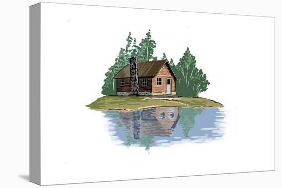 Cabin and Lake - Icon-Lantern Press-Stretched Canvas