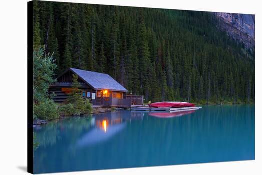 Cabin By The Lake' Stretched Canvas Print | Art.com