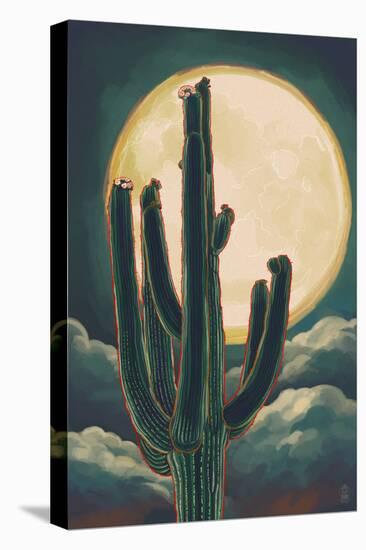 Cactus and Full Moon-Lantern Press-Stretched Canvas