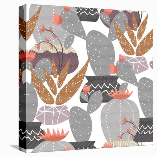 Cactus Plant Pattern - Colorful House Interior Mexican Plants-cienpies-Stretched Canvas