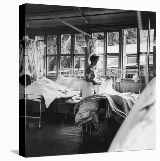 Cadet-Nurse Making a Bed at Queen Mary's Hospital Sidcup-null-Premier Image Canvas