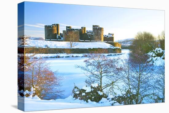 Caerphilly Castle in snow, Caerphilly, near Cardiff, Gwent, Wales, United Kingdom, Europe-Billy Stock-Premier Image Canvas