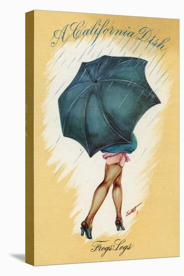 California - A Californian Dish, Frog's Legs; Woman with Good Legs and Umbrella-Lantern Press-Stretched Canvas