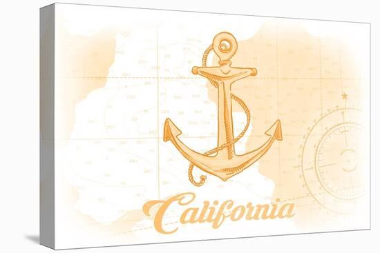 California - Anchor - Yellow - Coastal Icon-Lantern Press-Stretched Canvas