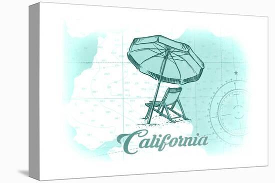 California - Beach Chair and Umbrella - Teal - Coastal Icon-Lantern Press-Stretched Canvas