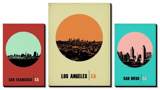California Cities Circle Skylines-NaxArt-Stretched Canvas