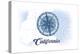 California - Compass - Blue - Coastal Icon-Lantern Press-Stretched Canvas