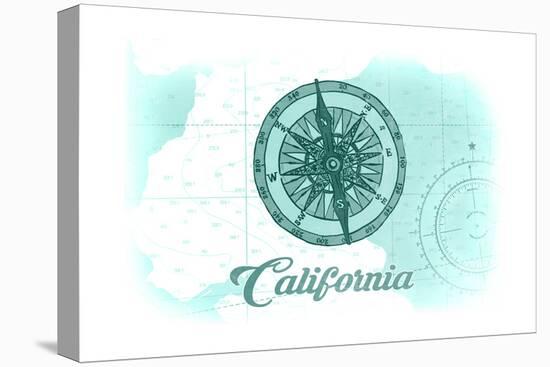 California - Compass - Teal - Coastal Icon-Lantern Press-Stretched Canvas