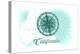 California - Compass - Teal - Coastal Icon-Lantern Press-Stretched Canvas