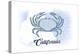 California - Crab - Blue - Coastal Icon-Lantern Press-Stretched Canvas