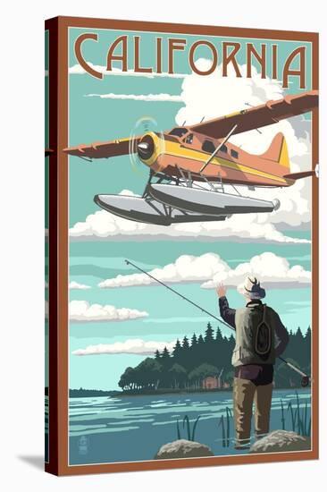 California - Float Plane and Fisherman-Lantern Press-Stretched Canvas