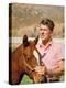 California Governor Candidate Ronald Reagan Petting Horse at Home on Ranch-Bill Ray-Premier Image Canvas