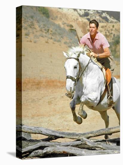 California Governor Candidate Ronald Reagan Riding Horse at Home on Ranch-Bill Ray-Premier Image Canvas