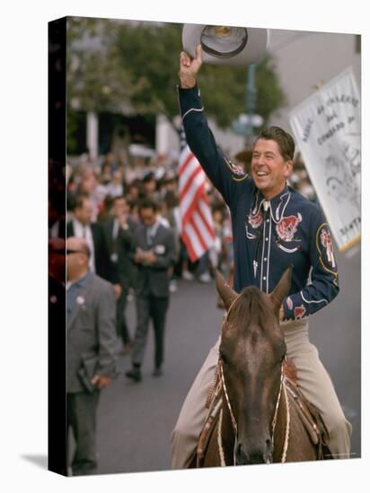 California Republican Gubernatorial Candidate Ronald Reagan in Cowboy Attire, Riding Horse Outside-Bill Ray-Premier Image Canvas