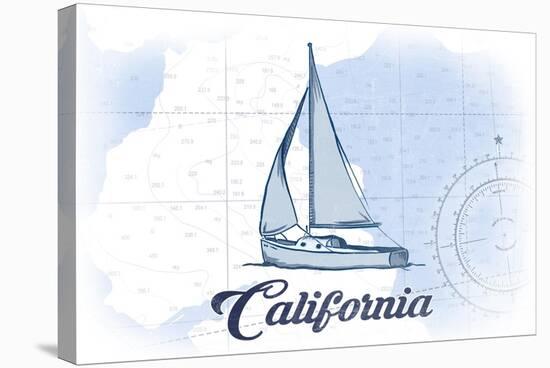 California - Sailboat - Blue - Coastal Icon-Lantern Press-Stretched Canvas