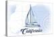 California - Sailboat - Blue - Coastal Icon-Lantern Press-Stretched Canvas