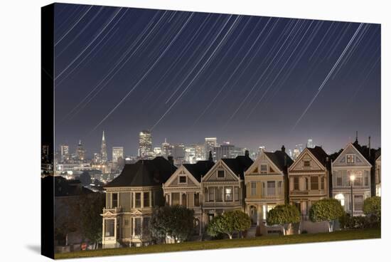 California, San Francisco. Composite of Star Trails Above Painted Ladies Victorian Homes-Jaynes Gallery-Premier Image Canvas