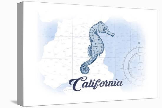 California - Seahorse - Blue - Coastal Icon-Lantern Press-Stretched Canvas