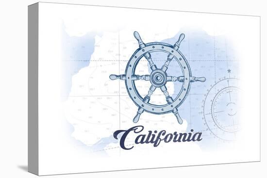 California - Ship Wheel - Blue - Coastal Icon-Lantern Press-Stretched Canvas