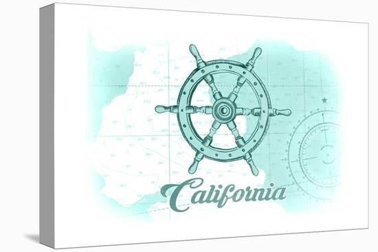 California - Ship Wheel - Teal - Coastal Icon-Lantern Press-Stretched Canvas