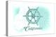 California - Ship Wheel - Teal - Coastal Icon-Lantern Press-Stretched Canvas