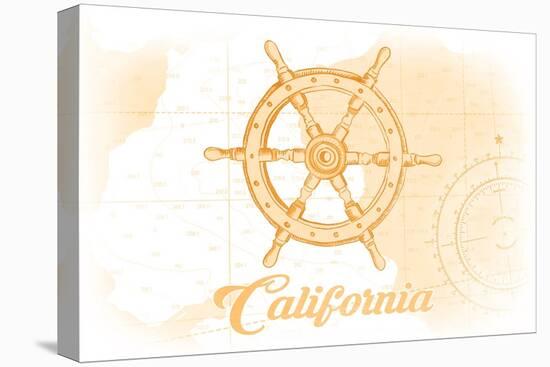 California - Ship Wheel - Yellow - Coastal Icon-Lantern Press-Stretched Canvas