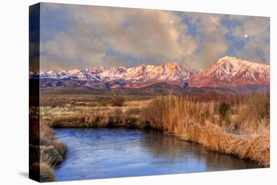 California, Sierra Nevada Mountains. Moon over Mountains and Owens River-Jaynes Gallery-Premier Image Canvas