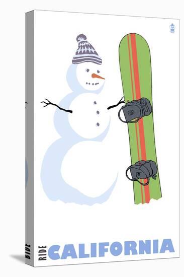 California, Snowman with Snowboard-Lantern Press-Stretched Canvas