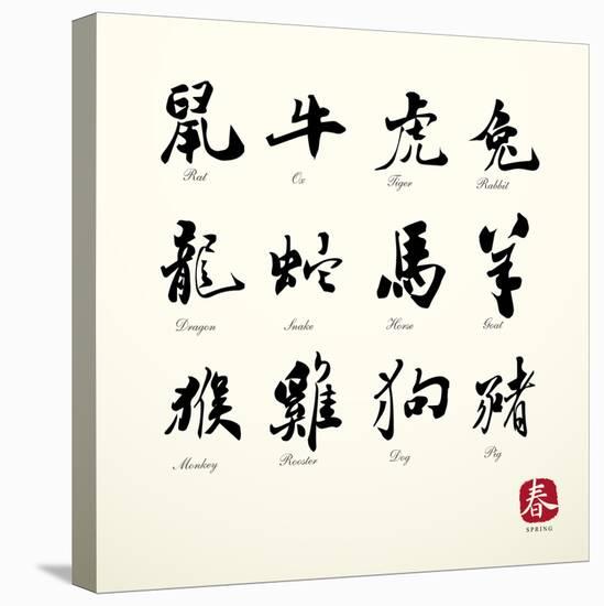 Calligraphy Zodiac Symbols-kchungtw-Stretched Canvas