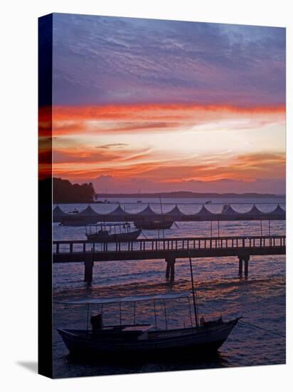 Camamu Bay, Island of Tinhare, Sunset over Jetty and Boats, Village of Morro De Sao Paulo, Brazil-Mark Hannaford-Premier Image Canvas