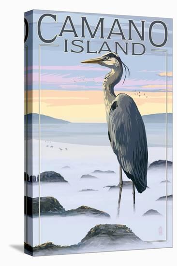 Camano Island, Washington - Blue Heron and Fog-Lantern Press-Stretched Canvas