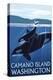 Camano Island, Washington - Orca and Calf-Lantern Press-Stretched Canvas