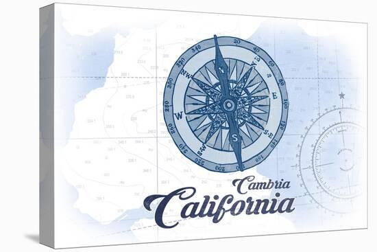 Cambria, California - Compass - Blue - Coastal Icon-Lantern Press-Stretched Canvas