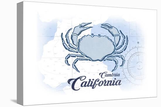 Cambria, California - Crab - Blue - Coastal Icon-Lantern Press-Stretched Canvas