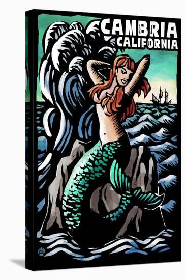 Cambria, California - Mermaid - Scratchboard-Lantern Press-Stretched Canvas