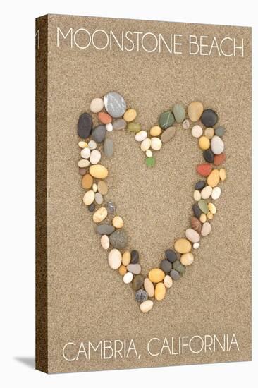 Cambria, California - Moonstone Beach - Stone Heart on Sand-Lantern Press-Stretched Canvas