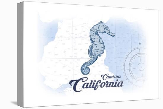 Cambria, California - Seahorse - Blue - Coastal Icon-Lantern Press-Stretched Canvas