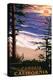 Cambria, California - Sunset & Surfers-Lantern Press-Stretched Canvas