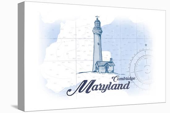 Cambridge, Maryland - Lighthouse - Blue - Coastal Icon-Lantern Press-Stretched Canvas