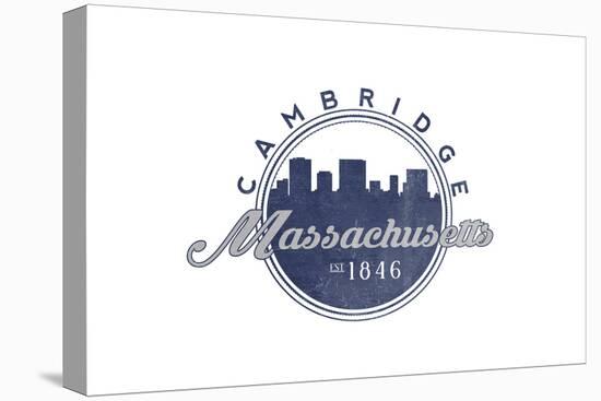 Cambridge, Massachusetts - Skyline Seal (Blue)-Lantern Press-Stretched Canvas