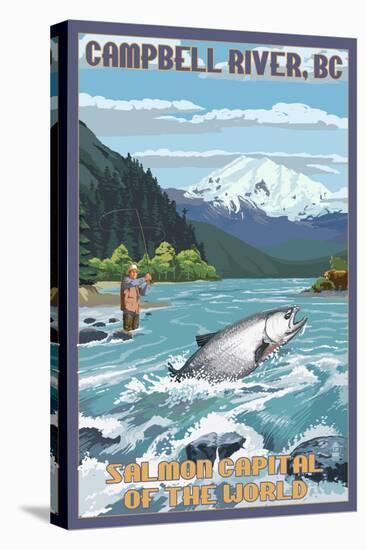 Campbell River, British Columbia, Canada - Angler Fisherman Scene-Lantern Press-Stretched Canvas