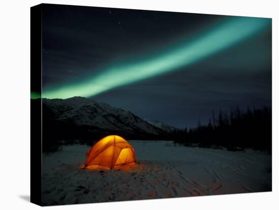 Camper's Tent Under Curtains of Green Northern Lights, Brooks Range, Alaska, USA-Hugh Rose-Premier Image Canvas