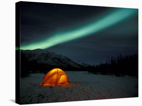 Camper's Tent Under Curtains of Green Northern Lights, Brooks Range, Alaska, USA-Hugh Rose-Premier Image Canvas