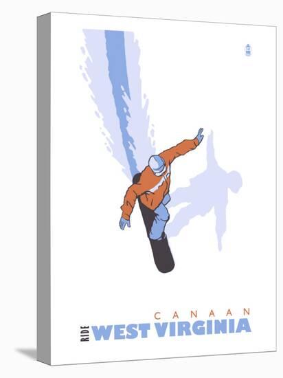 Canaan, West Virginia, Stylized Snowboarder-Lantern Press-Stretched Canvas