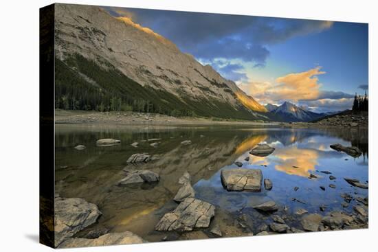 Canada, Alberta, Jasper National Park. Colin Range reflection in Medicine Lake at sunset.-Jaynes Gallery-Premier Image Canvas