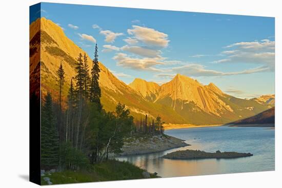 Canada, Alberta, Jasper National Park. Medicine Lake and Canadian Rocky Mountains.-Jaynes Gallery-Premier Image Canvas